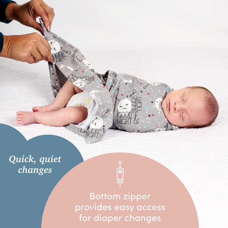 SleepingBaby Zippy Swaddle - Cozy Baby Swaddle Blanket with Convenient Bottom Zipper for Easy Diaper Changes - Goodnight Moon - Medium/Large - Image 5